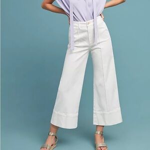 Chino by Anthropologie white pintucked wide legged cropped pants